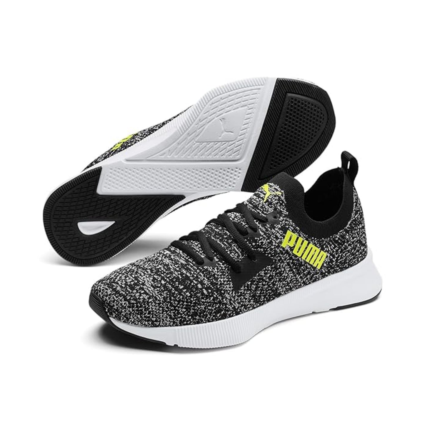 Puma mens Flyer Runner Engineer Knit Black-White-Fizzy Yellow Running Shoe - 8 UK (19279009)