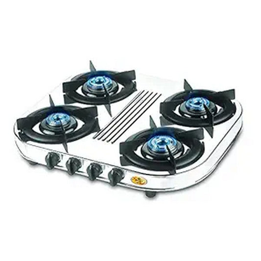 Bajaj CX10D, 4 Brass Burner, Stainless Steel Gas Stove Black