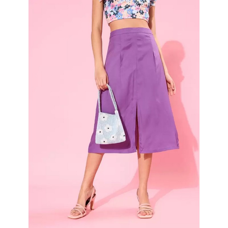 Dressberry  Women Solid Straight Purple Skirt