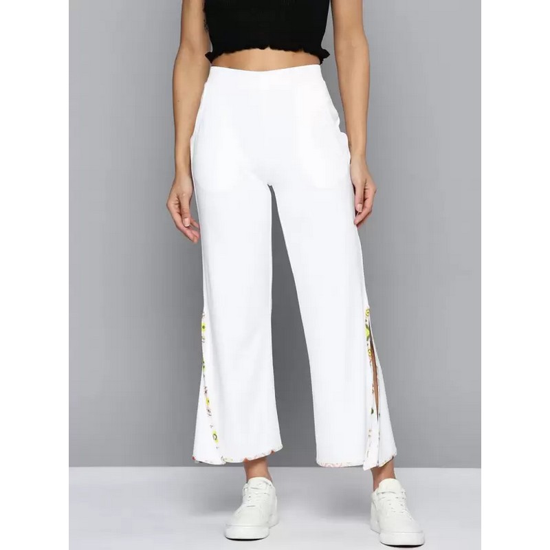 HERE&NOW Women Regular Fit White Polyester Trousers