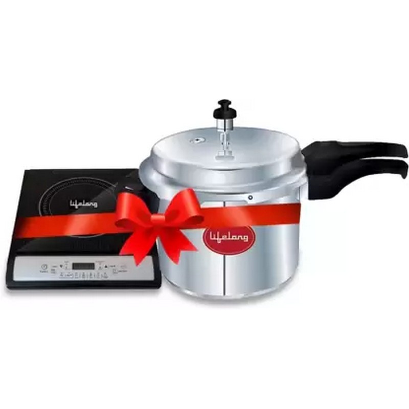Lifelong LLCMB13 1400 W Induction Cooktop with IB 3 Ltr Pressure Cooker (Black, Grey, Push Button)